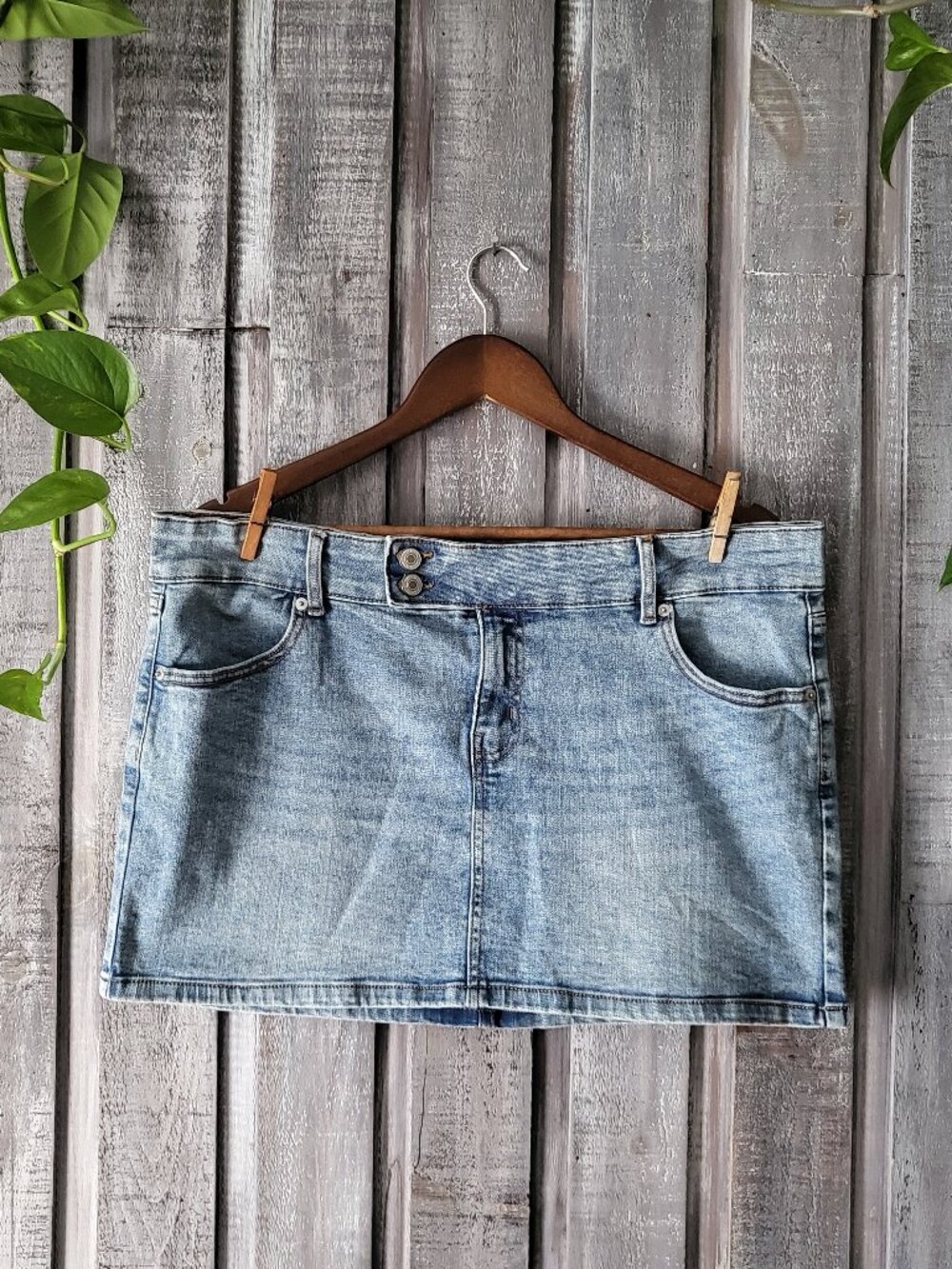 High Waisted Denim Jean Mini Skirt Stretch Medium Wash XL NWOT